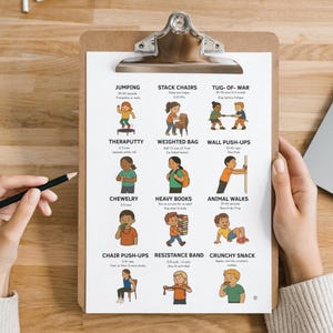 Tabla de actividades de trabajo pesado / Regulación sensorial, terapia ocupacional (Descarga digital en PDF A4)