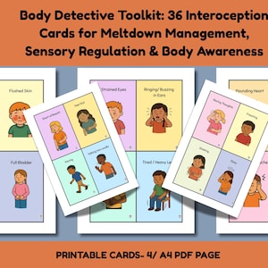 Body signal picture cards for early interoception awareness.  Occupational therapy. Instant Download.