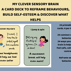 Tarjetas de afirmación neurodivergente / 24 tarjetas imprimibles para replantear la conducta sensorial