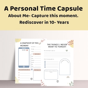 Cápsula del tiempo personal imprimible: 10 páginas para capturar ahora / Cápsula del tiempo "Todo sobre mí" / Carta a mi yo futuro / Diario de reflexión en PDF