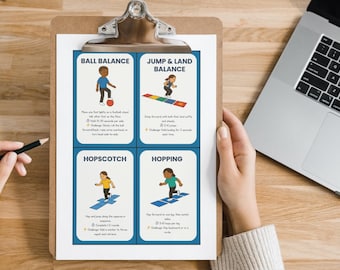 Balance & Coordination activity cards for kids.   Occupational therapy created.  Instant Download pdf.