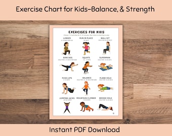 Exercise Poster for Kids.  Gross Motor Activities.  Occupational Therapy, PE.  Instant PDF download