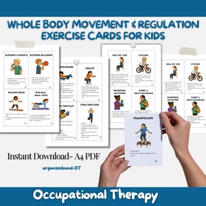 Puede incluir: Tarjetas de ejercicios para ni&ntilde;os, con ilustraciones de actividades como soplar un silbato, hacer sentadillas y usar un trampol&iacute;n. Las tarjetas est&aacute;n dise&ntilde;adas para el movimiento y la regulaci&oacute;n de todo el cuerpo.