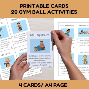 Gym Ball Exercise Cards for Kids- Gross Motor Skills.  Occupational Therapist Created  (Instant Download)
