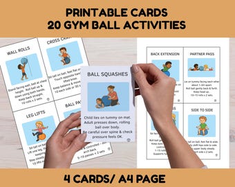 Gym Ball Exercise Cards for Kids- Gross Motor Skills.  Occupational Therapist Created  (Instant Download)