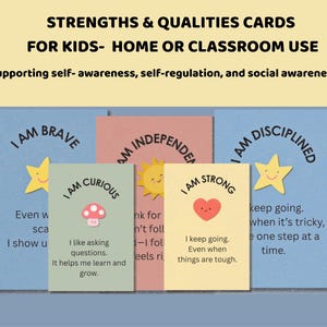 Printable Strengths Cards for Kids - 52 Traits to Boost Self-Worth and SEL for Home or School