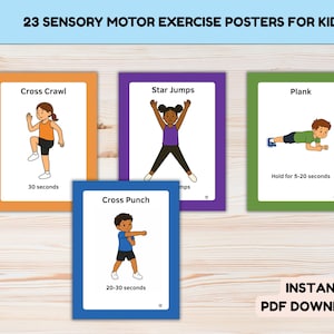 Bewegungsposter für Kinder.  Bewegungsaktivitäten & Gehirnpausen.  Kraft, Fitness, Core Workout.   Sofortiger Download - US Letter Größe
