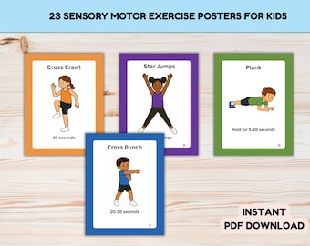 Kids Exercise Posters.  Movement & Brain Breaks.  Strength, Fitness, Core Workout.   OT, PT.  Instant Download- US Letter Size