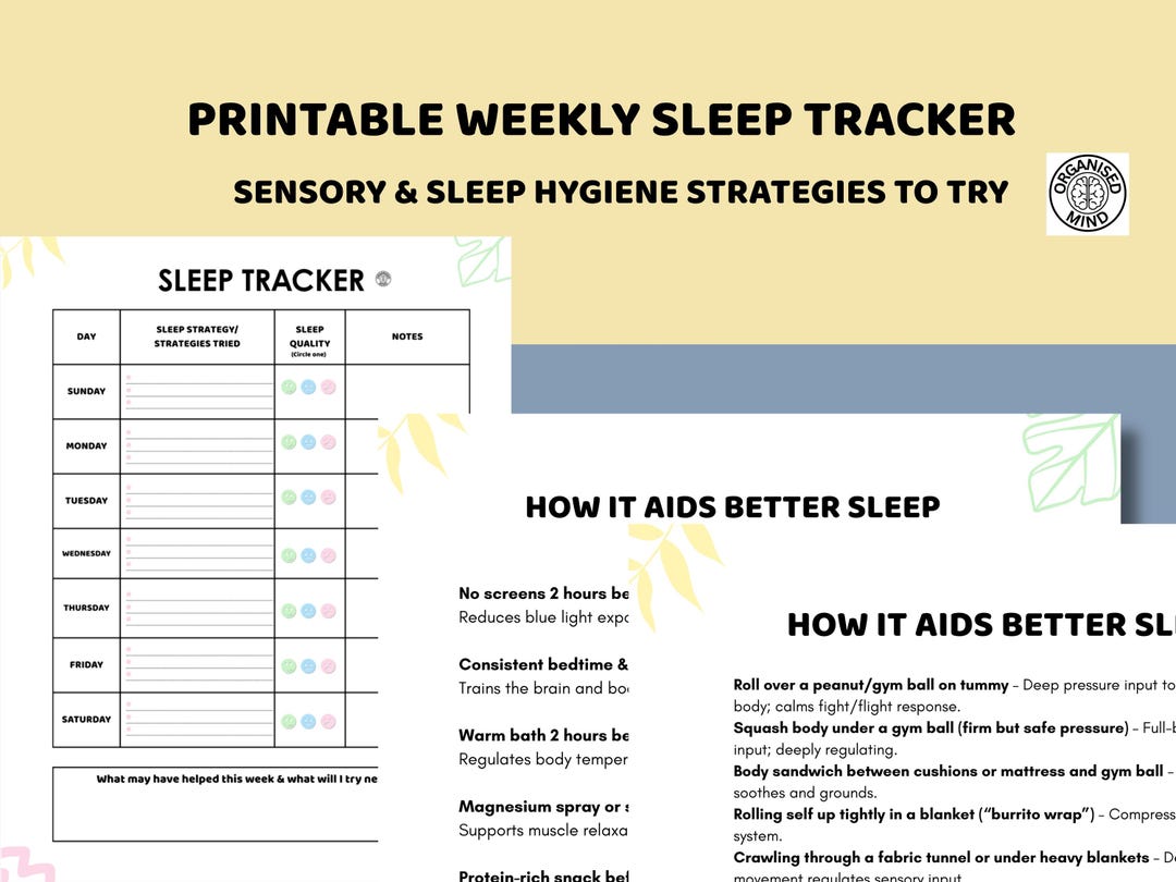 Printable Sleep Tracker With Sensory and Calming Tips | Sleep Log ...