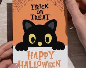 Carte d'Halloween chat noir – mignonne effrayante à imprimer (téléchargement PDF instantané)