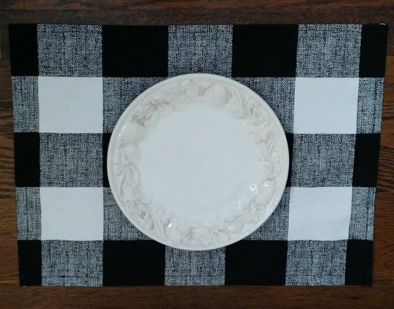 LINED Black Plaid Placemats Large Buffalo Plaid Decorative Etsy