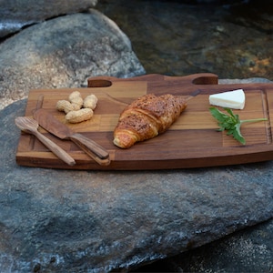 Handmade Iroko Wood Serving Tray: CNC Carved Rustic Kitchen Decor
