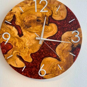 wood epoxy Wood Wall Clock Made to order Epoxy and Olive Wood Wall Clock Home gift Live Edge Rustic Olive Wood Clock Personalized Olive Wood