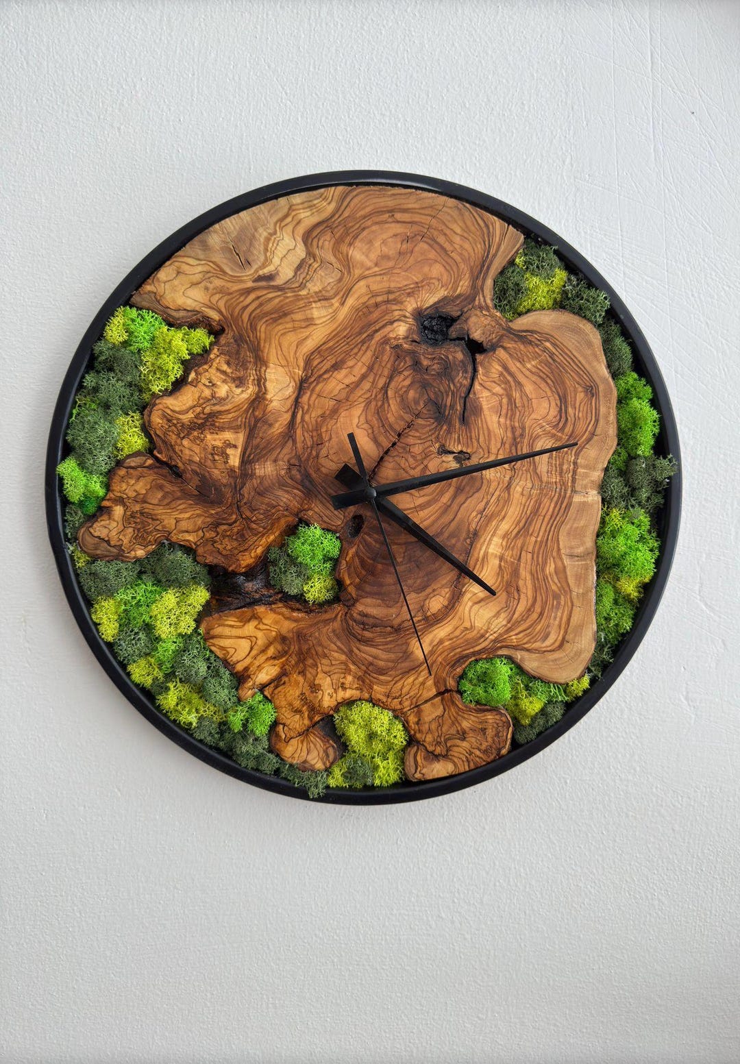 Handmade Olive Wood Moss Wall Clock Natural Wooden Wall Clock With ...