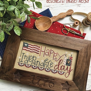 Happy Independence Day Cross Stitch by Lindsey Weight of Primrose Cottage | Paper Pattern