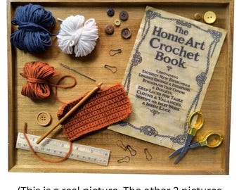 Crochet Lover Wall Art Vintage-Style Fiber Art Assemblage in Wood Tray Frame Handmade Gift for Crocheter 12x16 Wall Decor