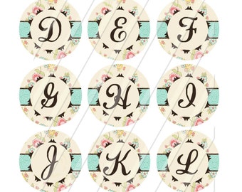 INSTANT DOWNLOAD-Bottlecaps-1 inch circle-Alphabet plus EXTRAS