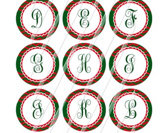 INSTANT DOWNLOAD-Bottlecap images 1 inch circles Red Green Chevrons Alphabet and extras