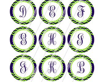 INSTANT DOWNLOAD-Bottlecap images 1 inch circles Blue Green Chevrons Alphabet and extras