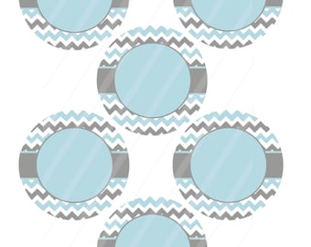 Editable Baby Blue Chevron Stickers, Printable Labels (Instant Download)