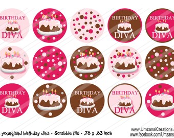 INSTANT DOWNLOAD-M2M Youngland Birthday Diva-Circles-Bottlecaps