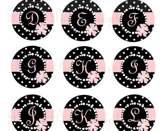 INSTANT DOWNLOAD-Bottlecap Images 1 inch circle pink black polka dot with pop