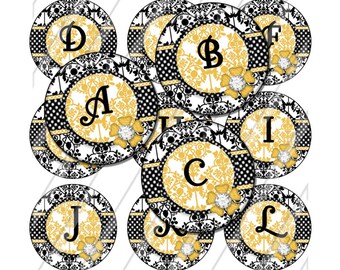 INSTANT DOWNLOAD-1 inch circle Damask Alphabet Bottlecap Images