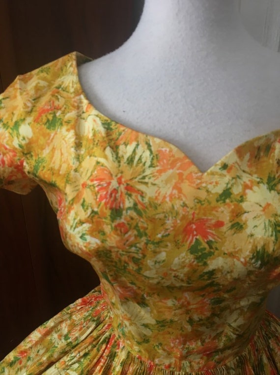 Vtg 50s dress- madeleine fauth floral dress/ yello