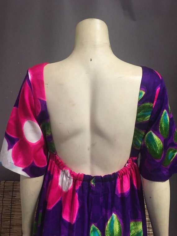 Vintage aloha maxi dress/ Neon pink/purple tropica