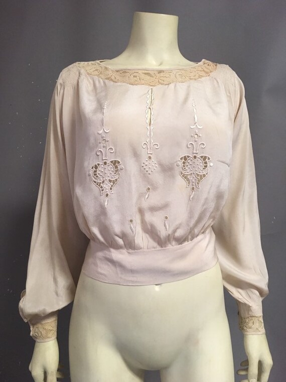 20s Victorian blouse/ ivory silk embroidered blous