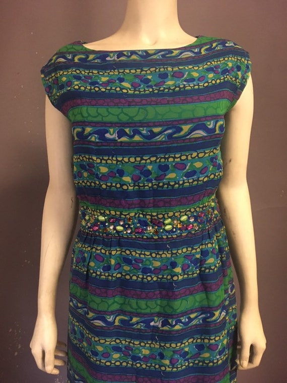 Vtg 50s 60s bejeweled chiffon wiggle dress- bust 3