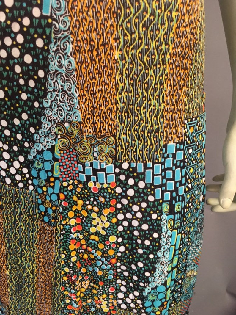 60s 70s psychedelic print dress/ poly jersey dress/ rare pucci-esque patchwork print/ bust is 36 image 5