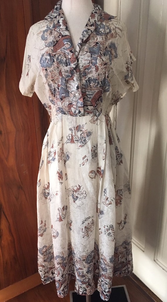 Sale Rare vtg 1950s silk novelty print dress- need