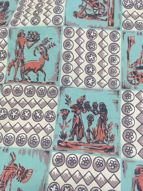 1950s Novelty Fabric/ 50s Cotton Fabric ,geo Athe