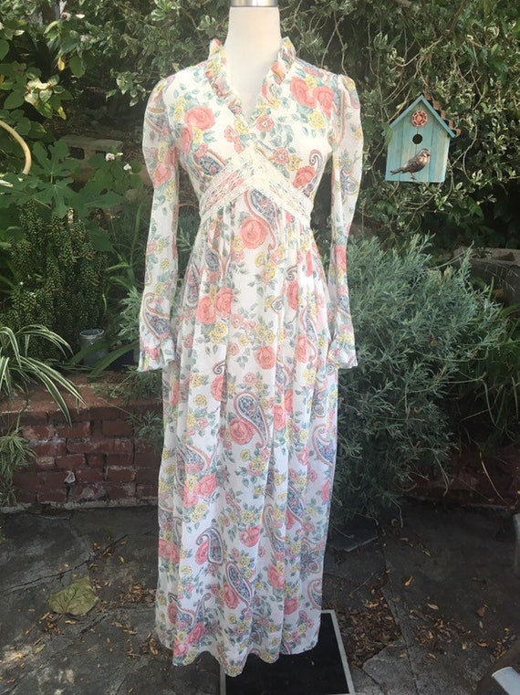 70s maxi dress/ Puff Sleeve bohemian ivory hippie… - image 10