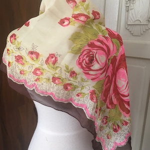 Vtg   1940s rose rayon scarf 17&quot; by 41&quot;