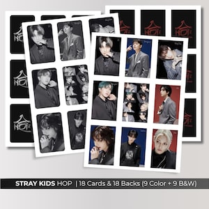 Stray Kids HOP Printable Photo Card Set – 9 Cards (Color and Black and White, Rounded & Square Corners) – A4, Photocard Size