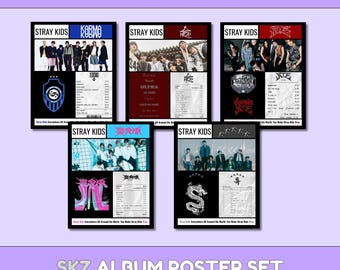 Stray Kids Album Collage Poster Set | K-Pop Wall Art (Karma, HOP, ATE, Rockstar, 5-Star)