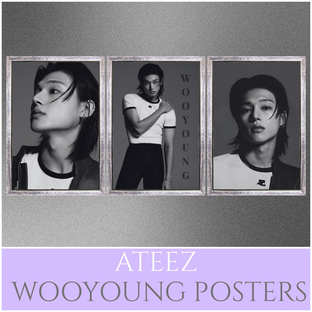ATEEZ ウヨン ポスターセット：Kpop 白黒デジタルウォールアート