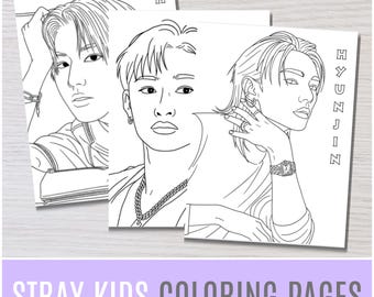 Dibujos para colorear de SKZ: Fan art de Kpop - Set de 9 (Descarga digital)