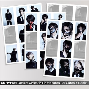 ENHYPEN Desire: Unleash Photo Card Set – 21 Member Cards with Backs | Printable Kpop Fan Art