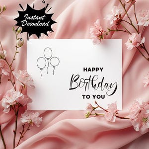 Happy Birthday-kaart, afdrukbare ballonverjaardagskaart, feestdecoratie, digitale verjaardagskaart voor kinderen, kaart die direct kan worden gedownload