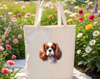 King Charles Spaniel Tote Bag, watercolour dog, 100% cotton eco-friendly shopping bag, bag for life, Dog Lovers, Christmas, Birthday Gift