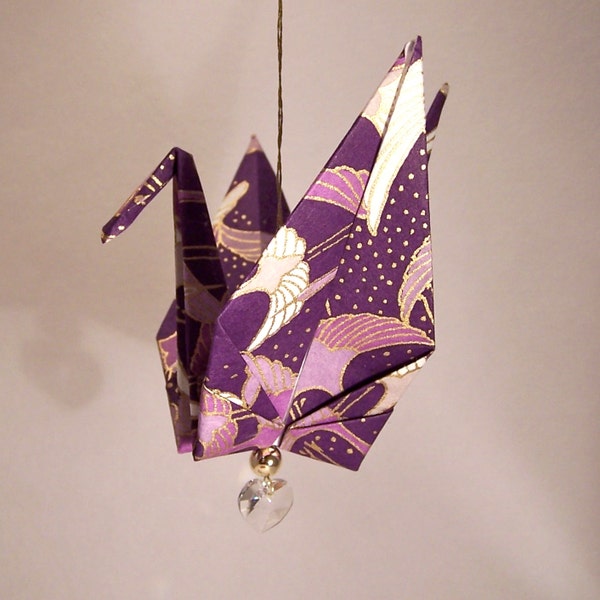Purple Flying Cranes Original Origami Peace Crane Ornament