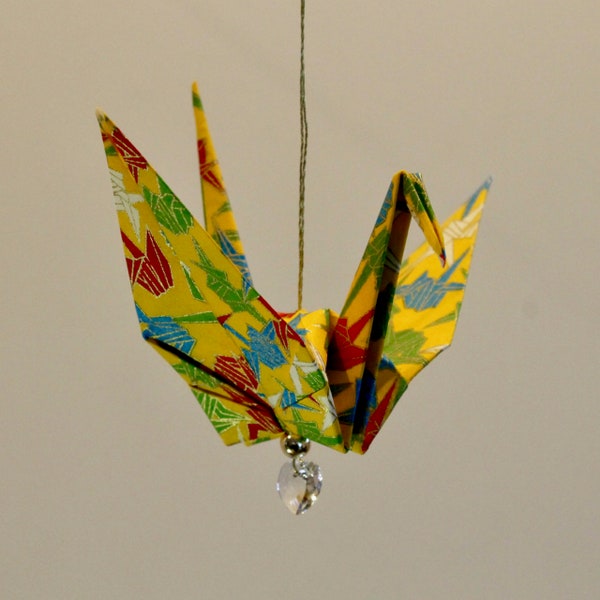 Yellow Paper Crane Fold Original Origami Peace Crane Ornament