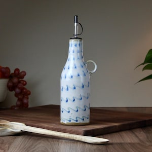 Handmade Olive Oil Bottle: Opal Blue - Wheel-Thrown, Stoneware, Cruet