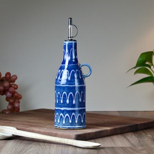 Handmade Olive Oil Bottle: Prairie Blue - Wheel-Thrown, Stoneware, Cruet, Farmhouse