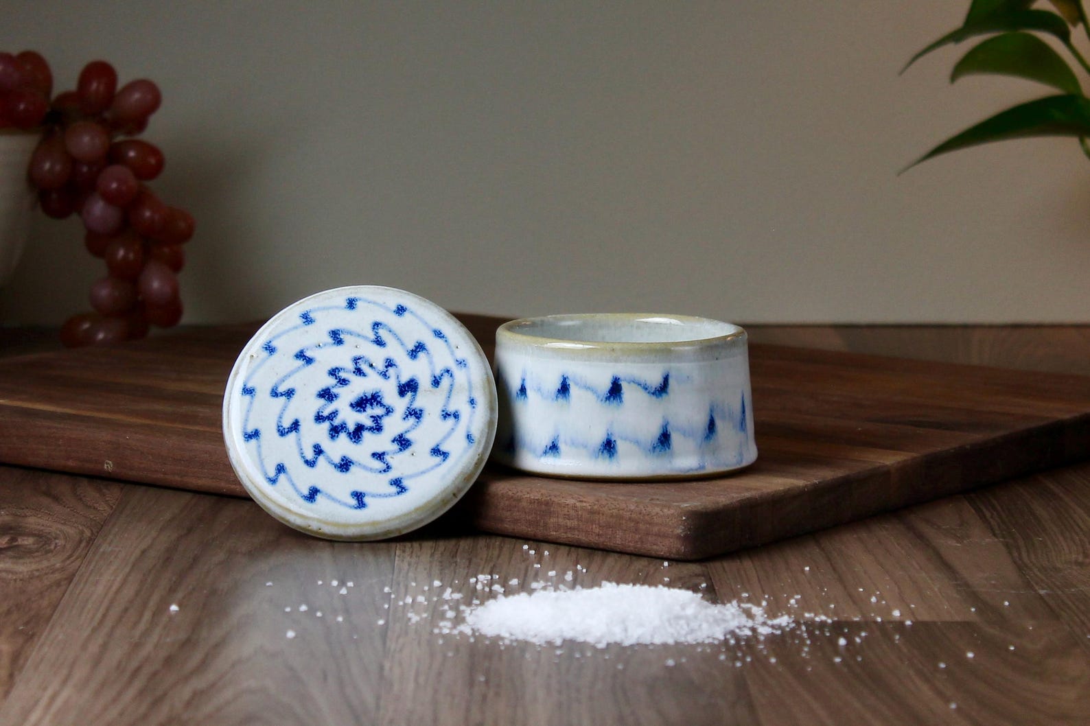 Salt Cellar - Opal Blue. Wheel Thrown Stoneware, Ceramic, Lidded Jar