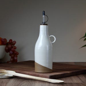Handmade Olive Oil Bottle: Cottage White - Wheel-Thrown, Stoneware, Cruet, Farmhouse