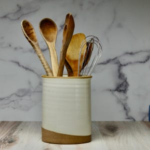 Handmade Pottery Utensil Holder - Cottage White, Wine Chiller, Wheel thrown, Stoneware, Farmhouse